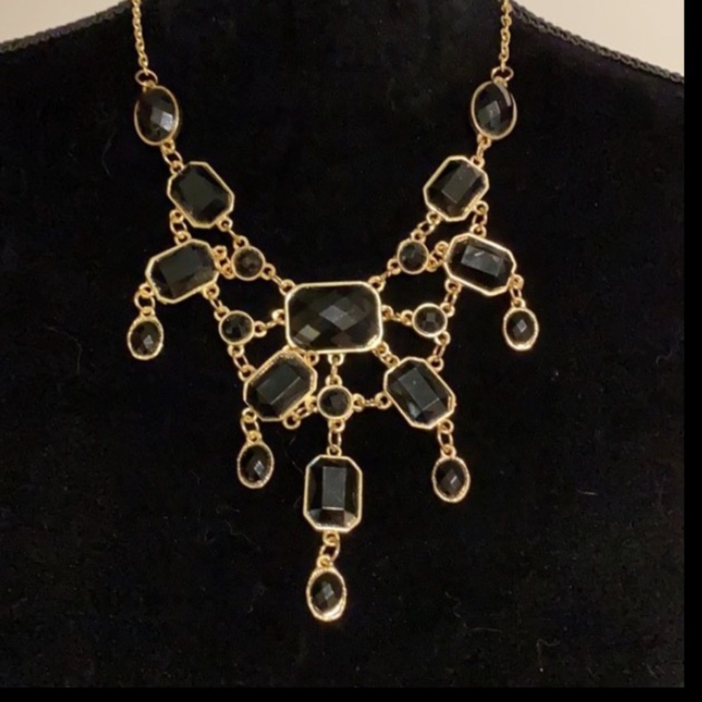 🆕 Black Faceted Cut & Gold Drop Necklace!!!  Brand NEW!!!